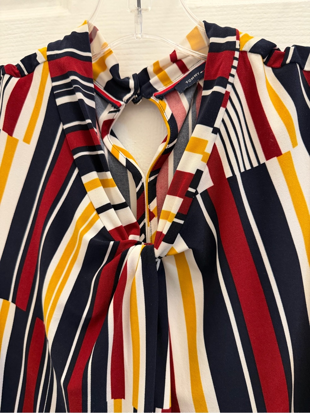 Tommy Hilfinger Striped Sleeveless Tie-Neck Top in Navy, Red & Mustard - Picture 2 of 4
